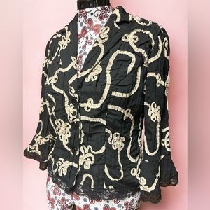 Joseph Ribkoff Black Cream Ribbon Embroidery Blazer Jacket Lace Trim Size 10